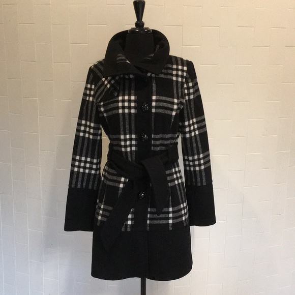 Black Rivet Jackets & Blazers - Black Rivet Plaid Wool Blend Peacoat